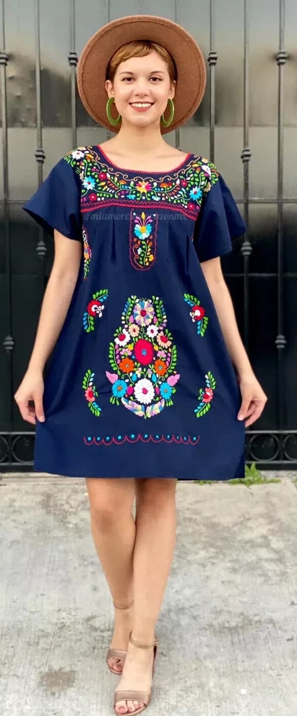 Women Embroidery Mexican Dress