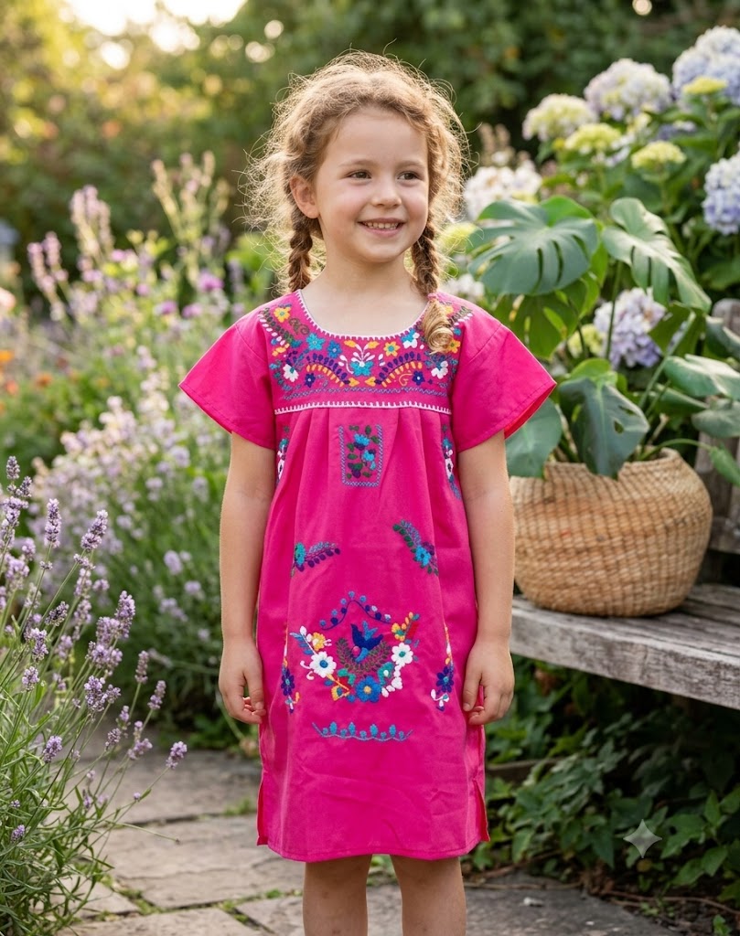Girls Hot Pink Mexican Dress