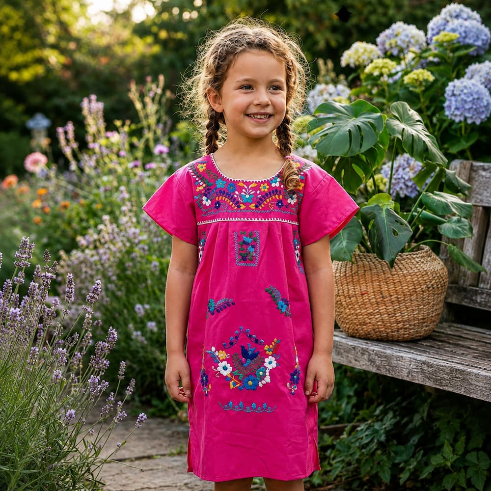 Girls Hot Pink Mexican Dress