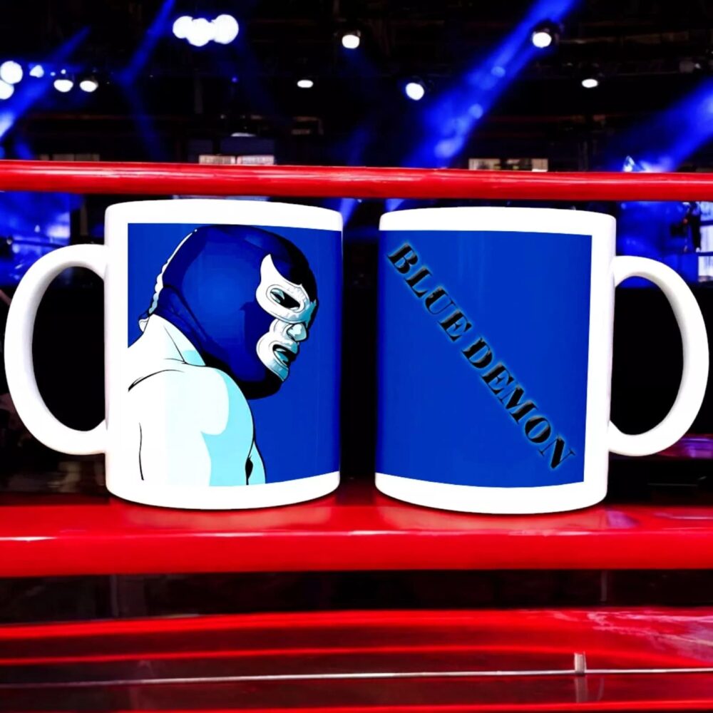 Blue Demon Wrestling Face Ceramic Mug