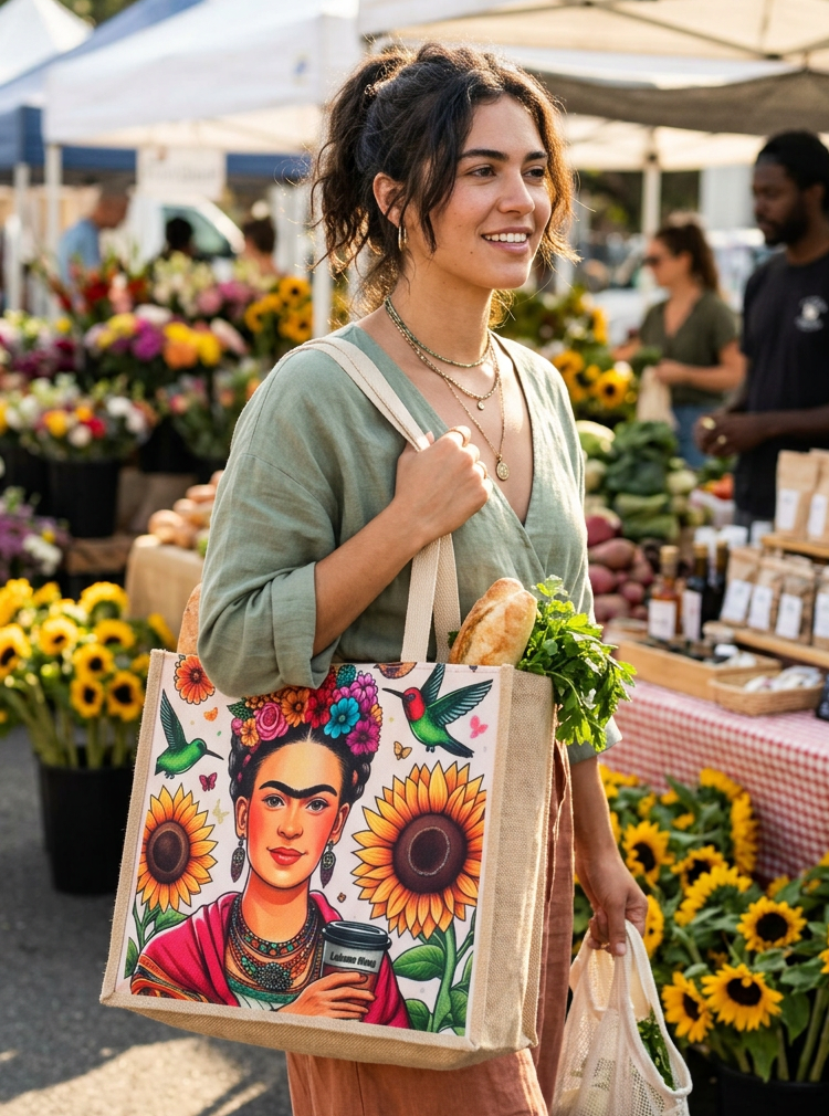 FRIDA KAHLO Hemp Market Shopping Bag