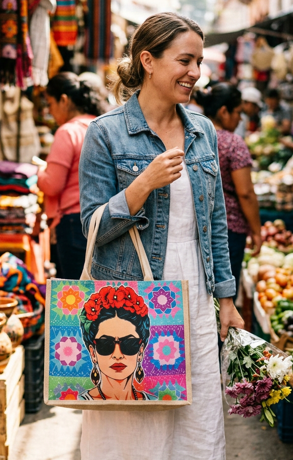 FRIDA KAHLO Hemp Market Shopping Bag