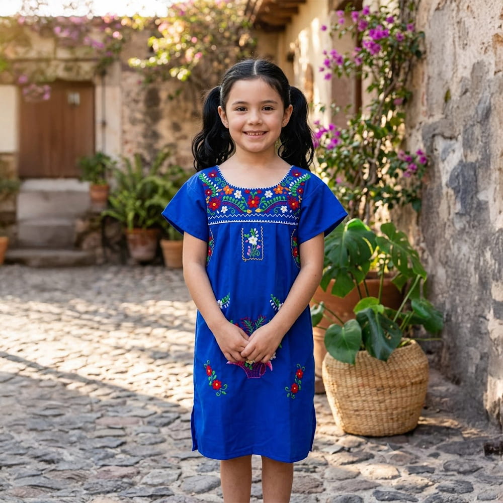 Girls Royal Blue Mexican Dress