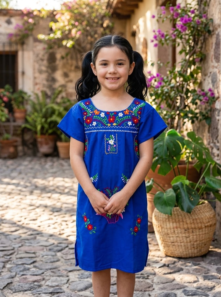 Girls Royal Blue Mexican Dress