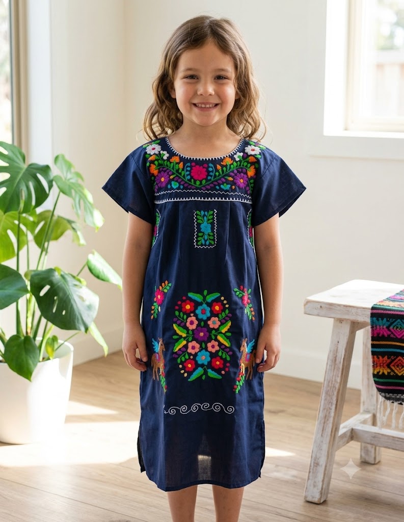 Girls Navy Mexican Dress
