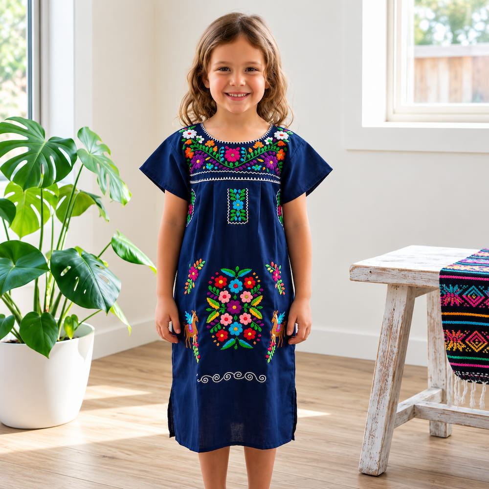 Girls Navy Mexican Dress