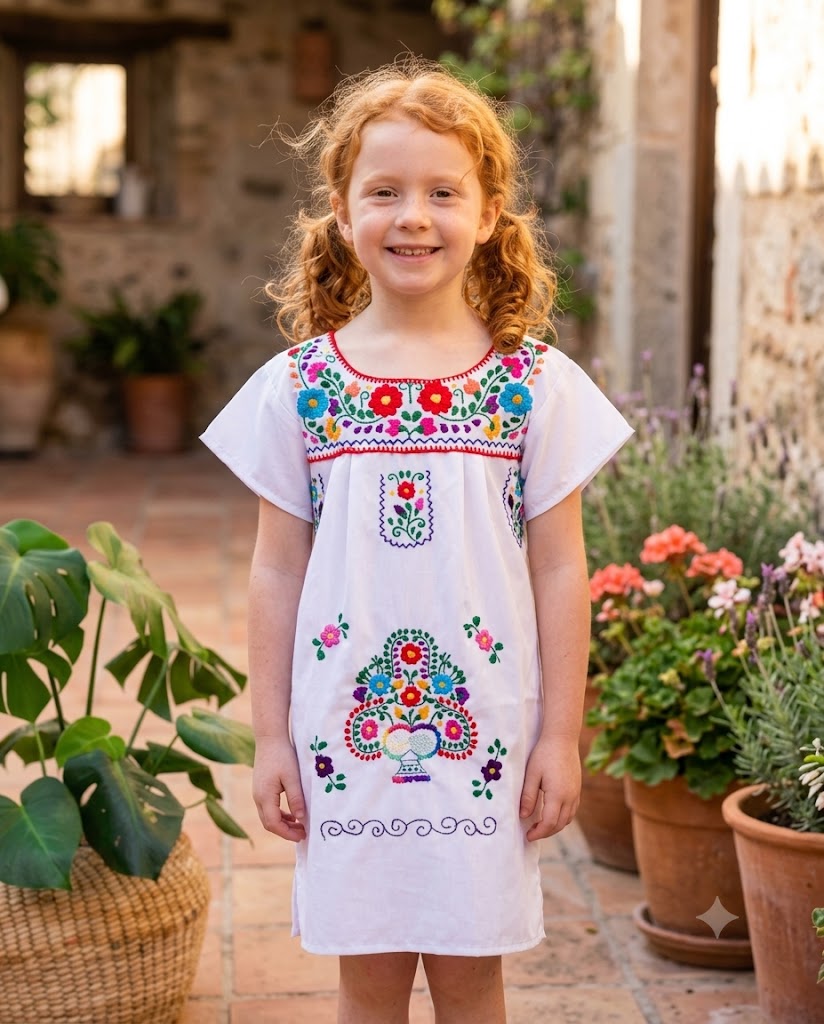 Girls White Mexican Dress