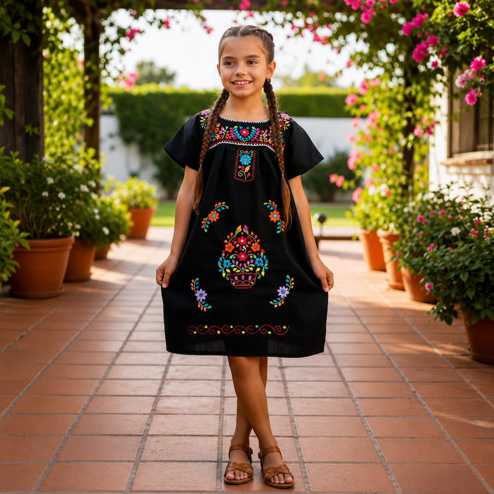 Girls Black Mexican Dress