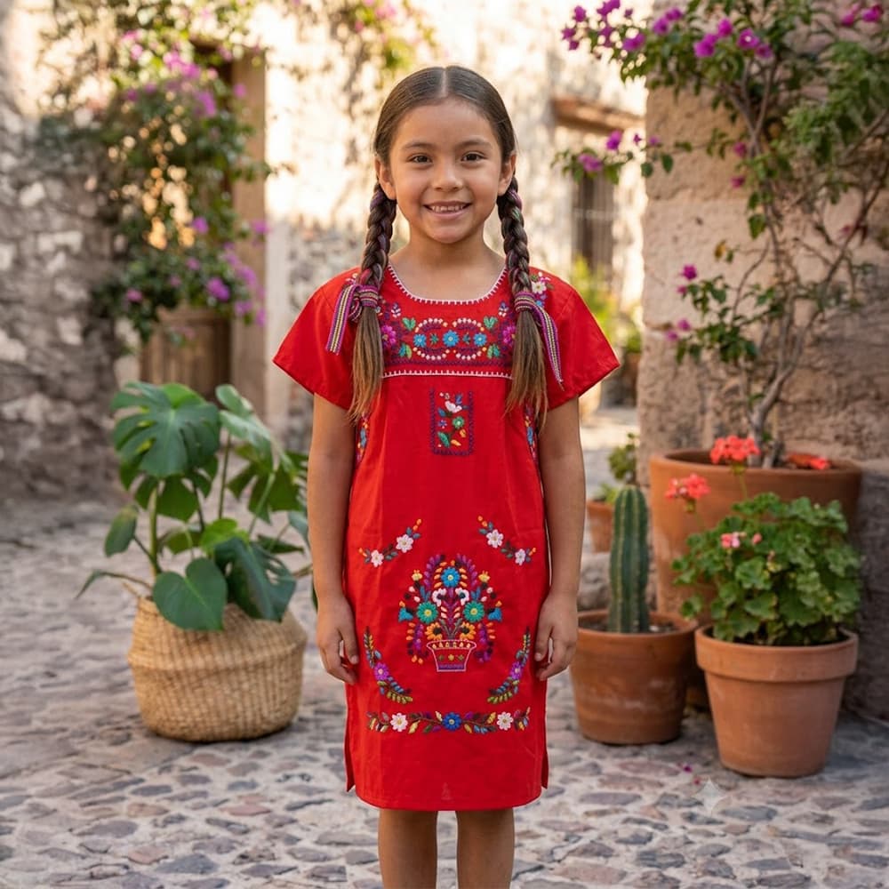 Girls Red Mexican Dress