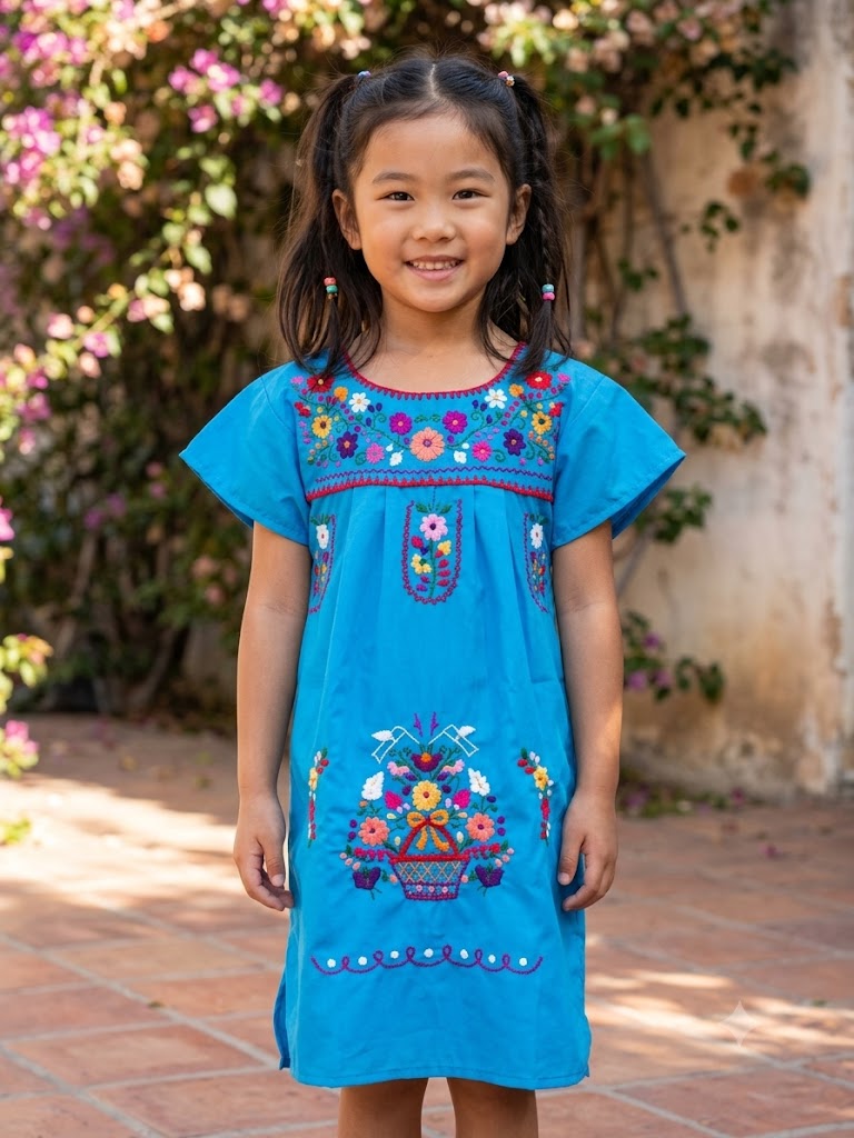 Girls Tourqouise Mexican Dress