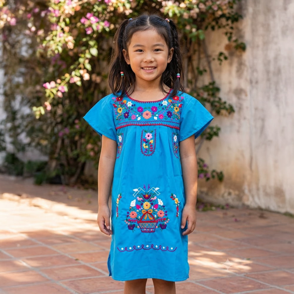 Girls Tourqouise Mexican Dress