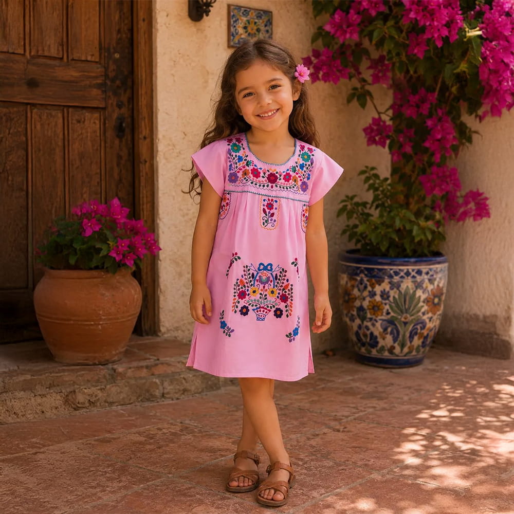 Girls Light Pink Mexican Dress