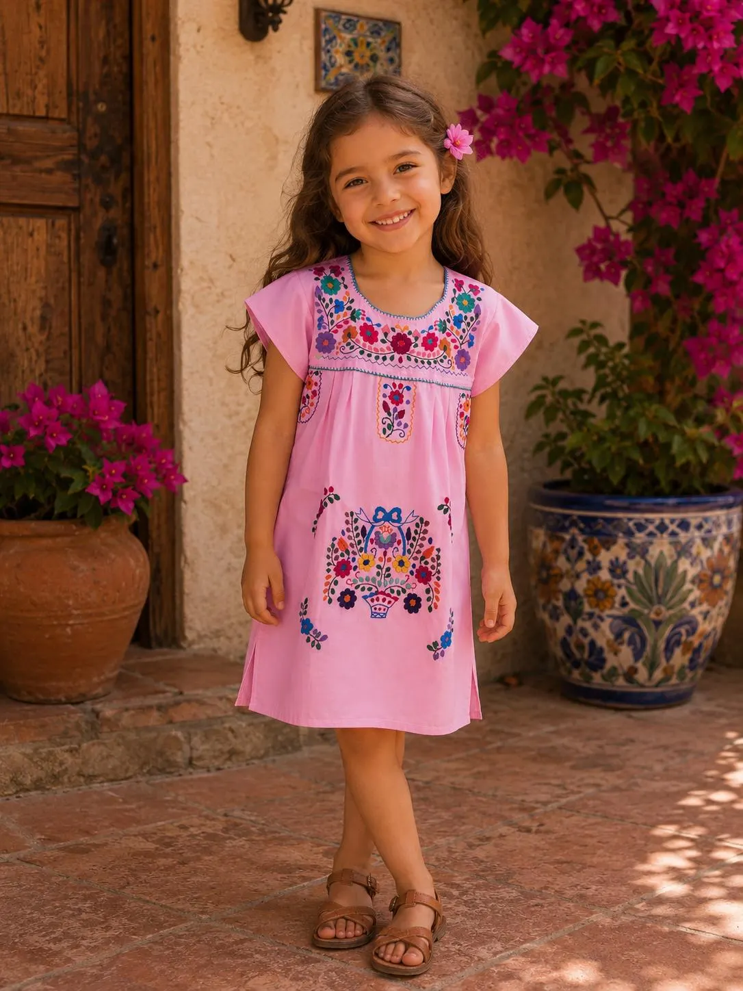 Girls Light Pink Mexican Dress