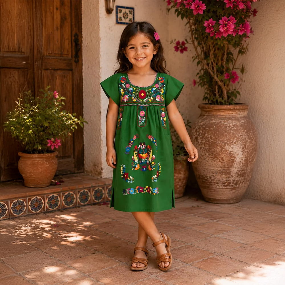 Girls Green Mexican Dress