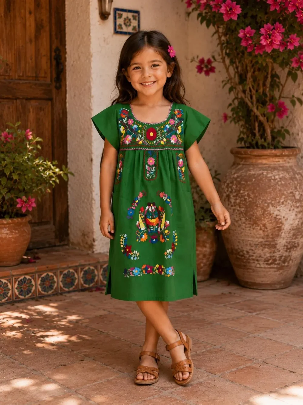 Girls Green Mexican Dress