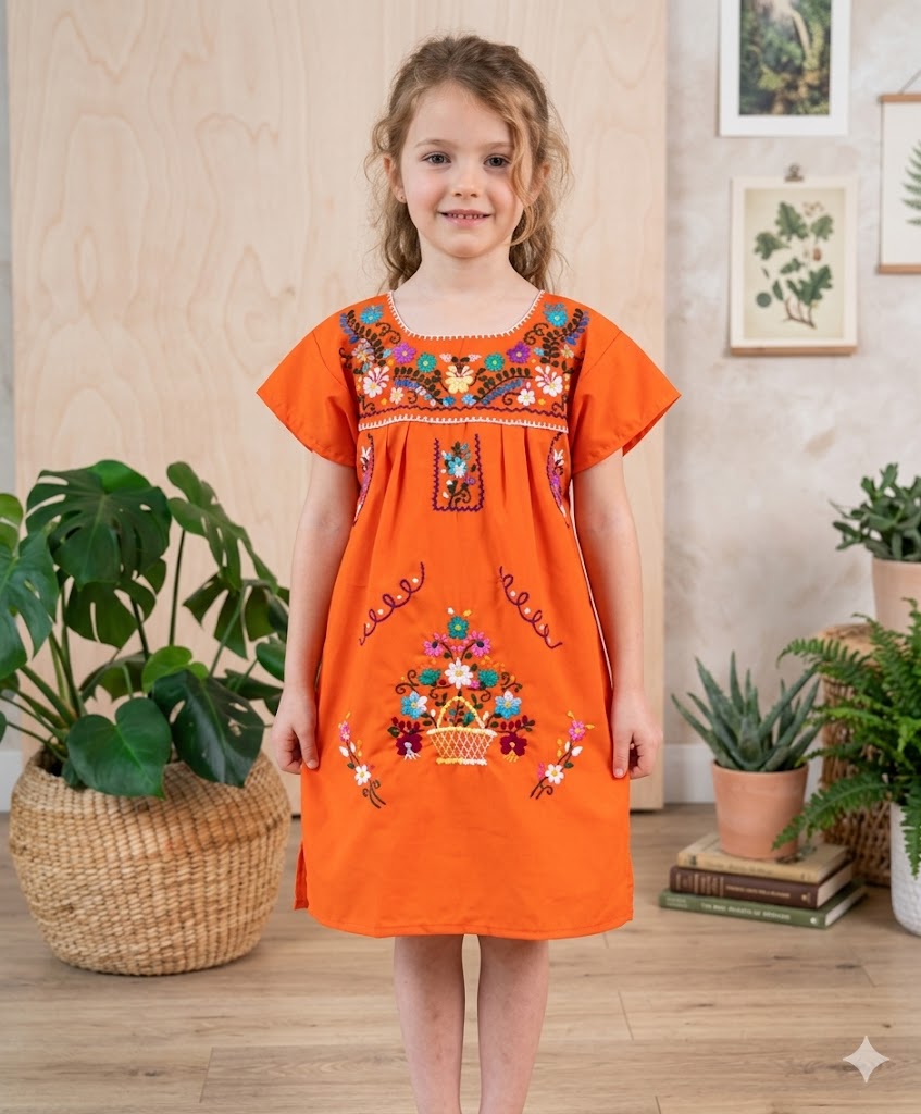 Girls Orange Mexican Dress