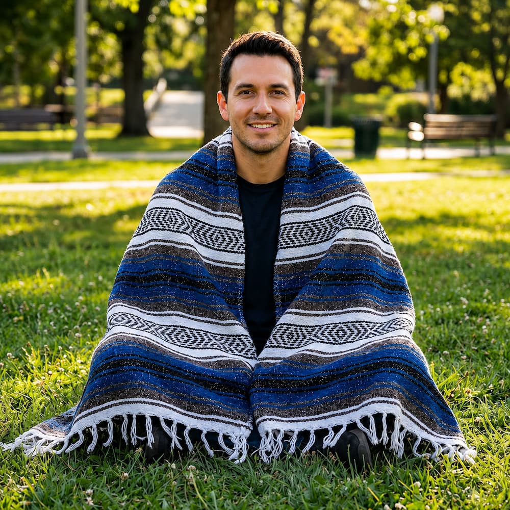 Authentic Royal Blue Mexican Falsa Blanket