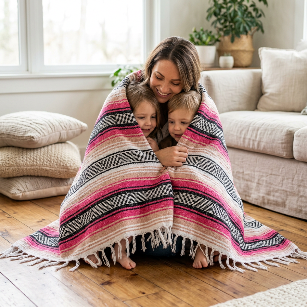 Authentic Pink Mexican Falsa Blanket