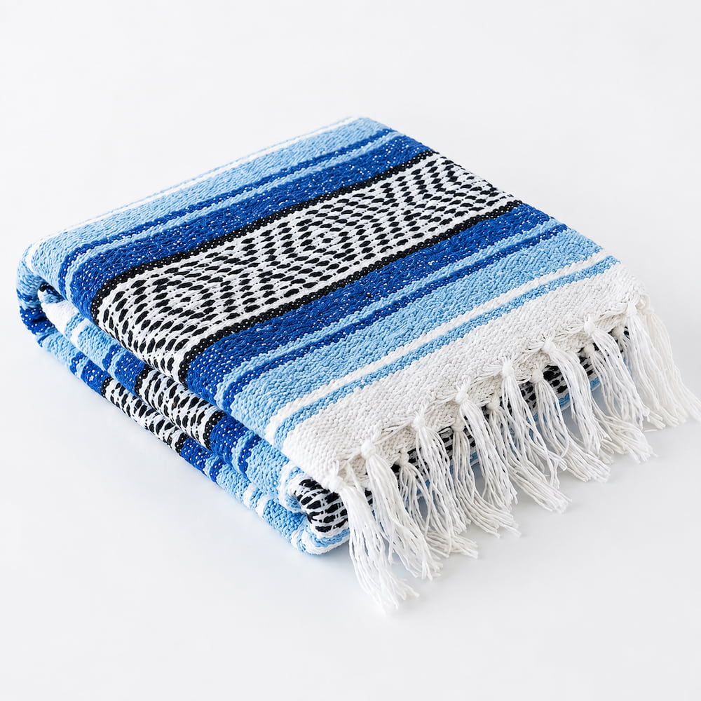 Alternative view of Authentic Tourquoise White Mexican Falsa Blanket