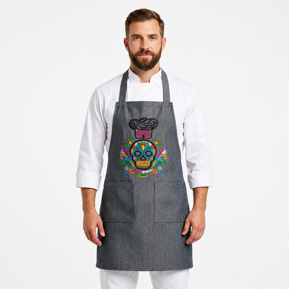 Denim Skull Embroidery Apron