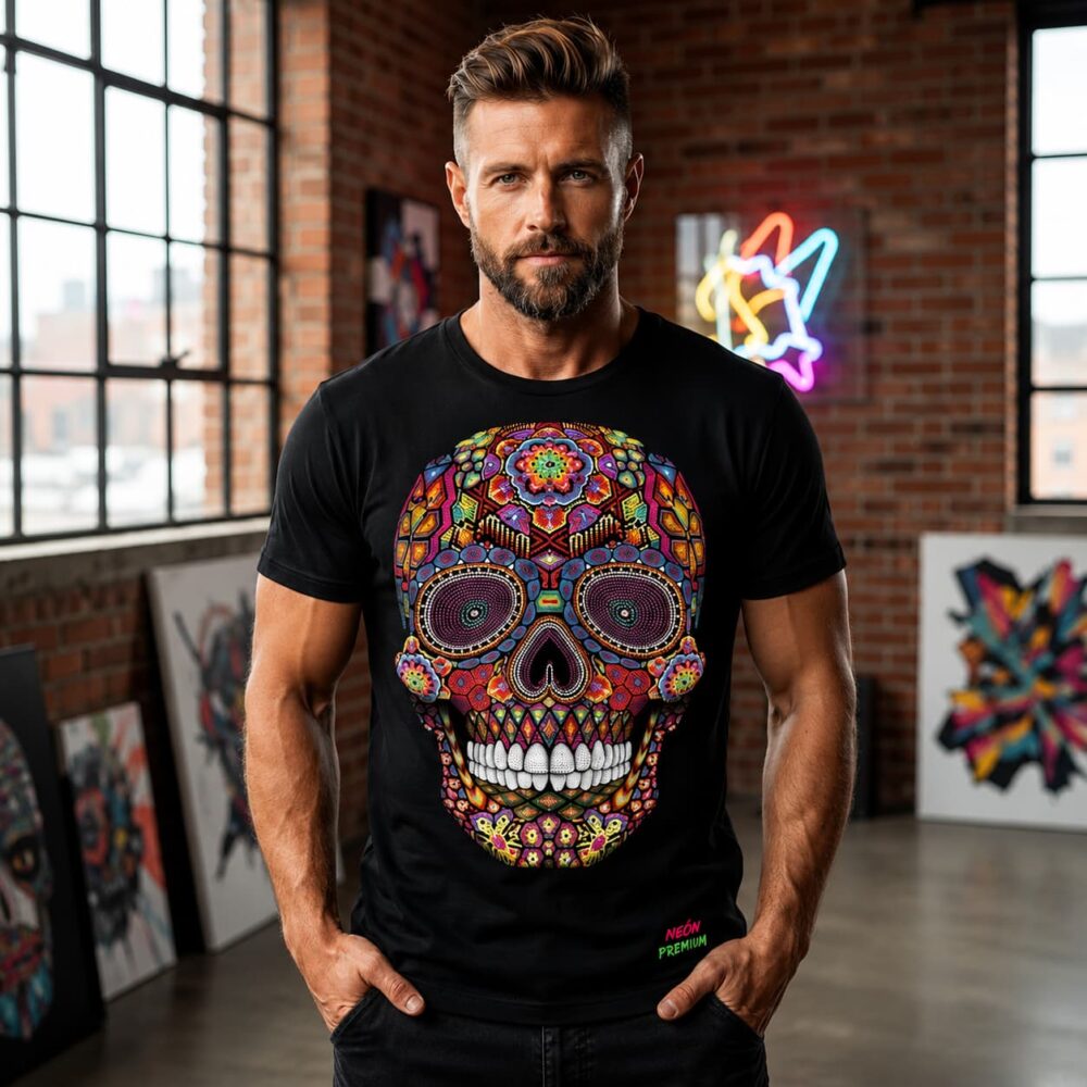 Men Tshirt Skull Huichol