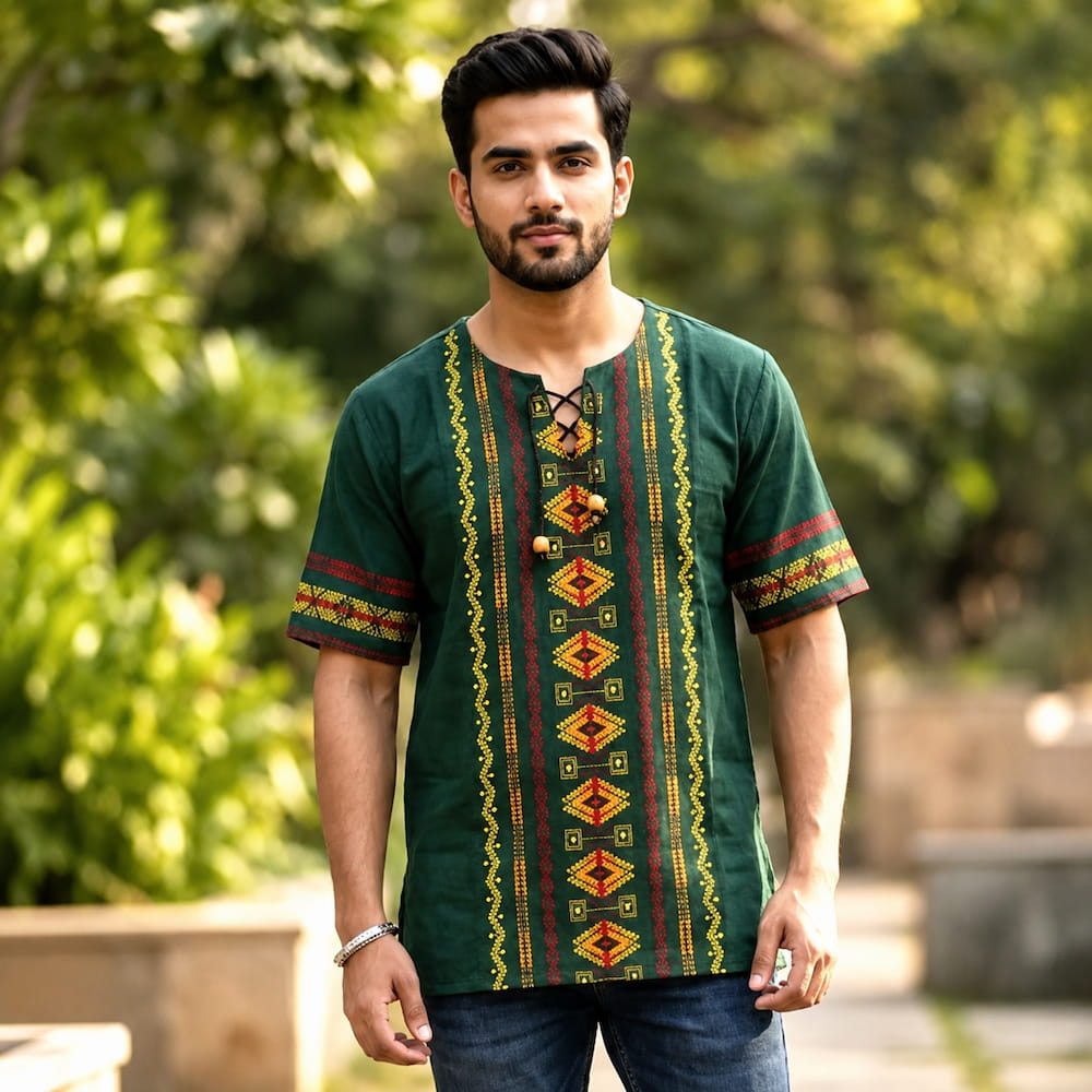 Ethnic Kurta Men Shirt Green